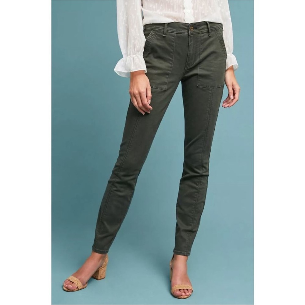 ANTHROPOLOGIE Jefferson Slim Utility Dark Green Moto Skinny Stretch Pants Sz 27